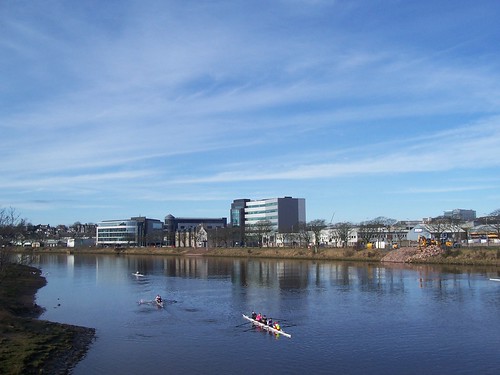 rowers river dee aberdeen north east coast office blocks blue clouds weather fine morning allanmaciver