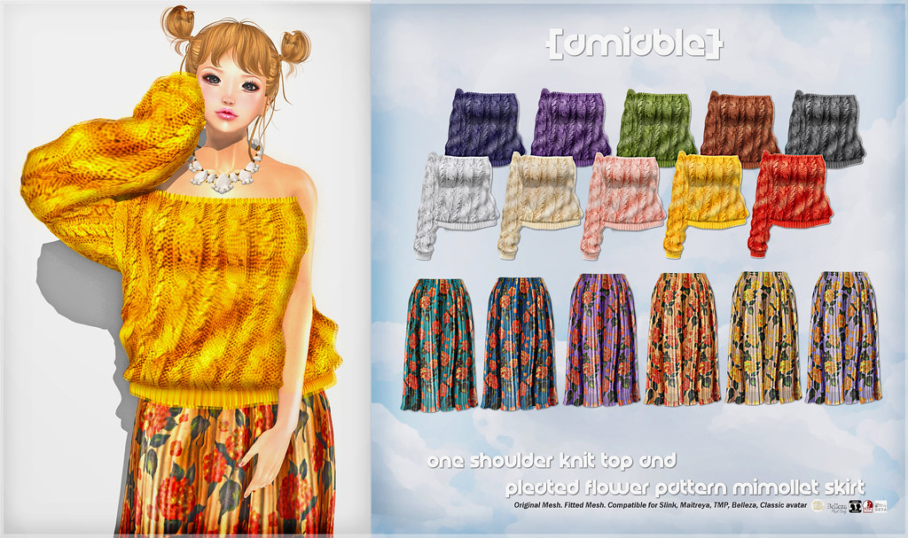 {amiable}One-shoulder Knit & Flower Pattern Mimollet Skirt@the main store(50%OFF St Patrick's HUNT SALE) - TeleportHub.com Live!