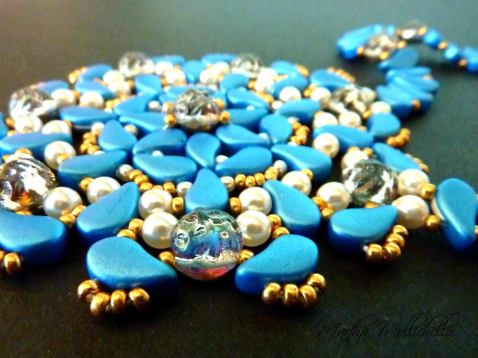 Handmade necklace made with paisley beads and two holes baroque cabochon Martha Mollichella design