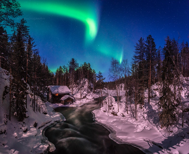 Auroras above Myllykoski rapids