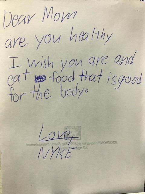 Nyke note to mom re health