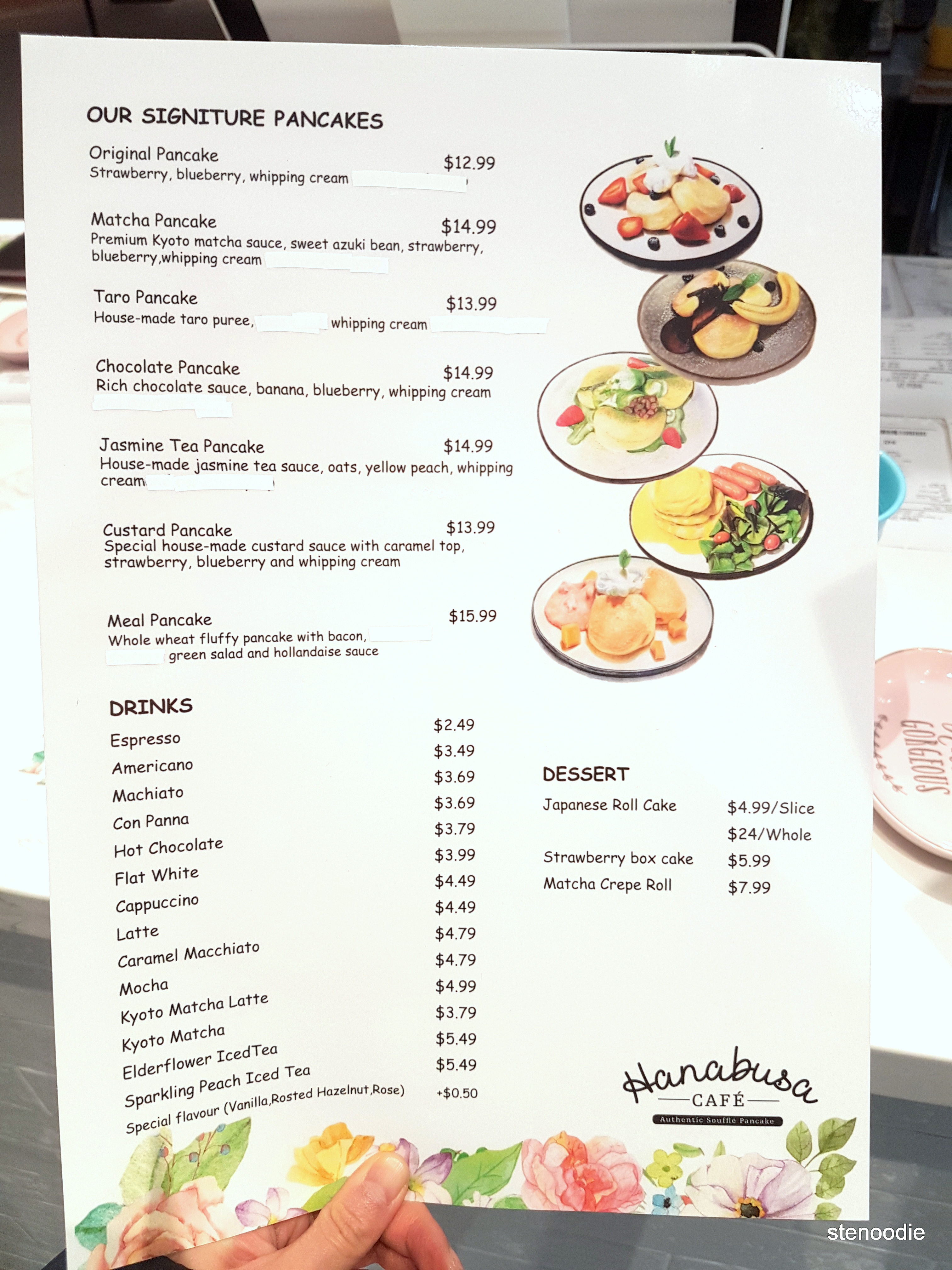 Hanabusa Café menu and prices