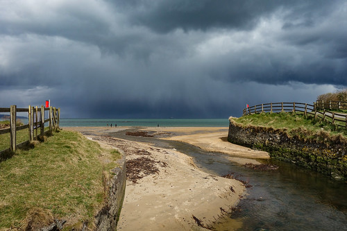 crawfordsburn northern ireland beach river sea storm shower hailsky dark clouds threatening