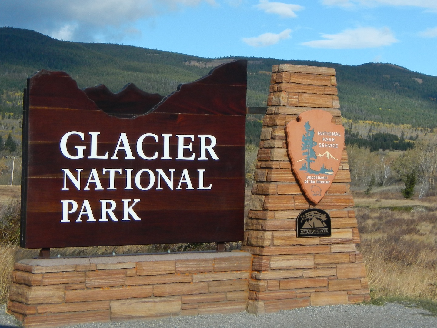 Entrance signage at Glacier National Park, Montana. Photo taken on October 13, 2012.