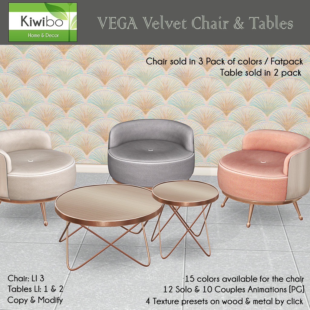 .:Kiwibo:. Vega Velvet Chair & Tables
