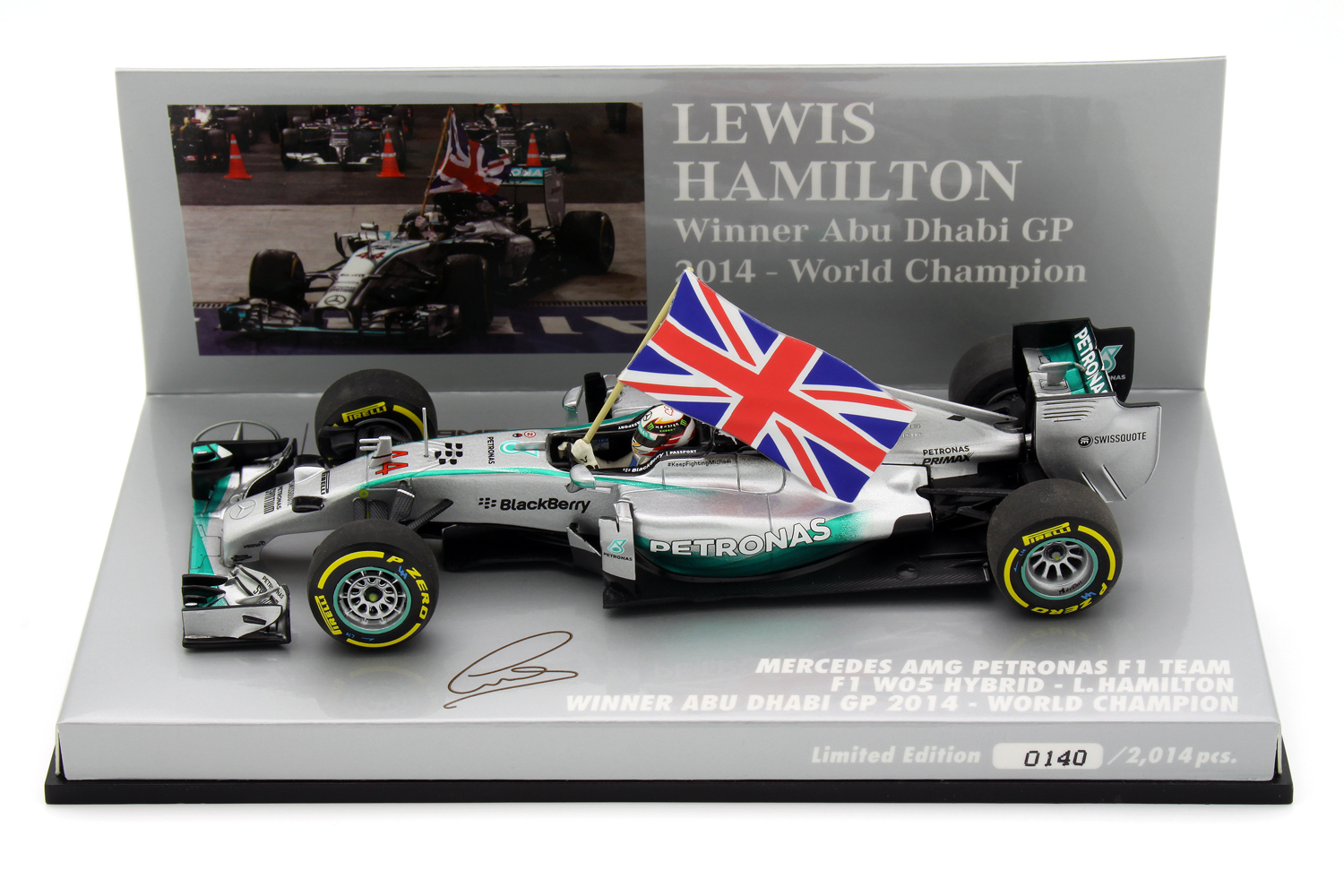 Minichamps Mercedes W05 ABU DHABI GP 2014-Lewis Hamilton Campeón del mundo 1/43 