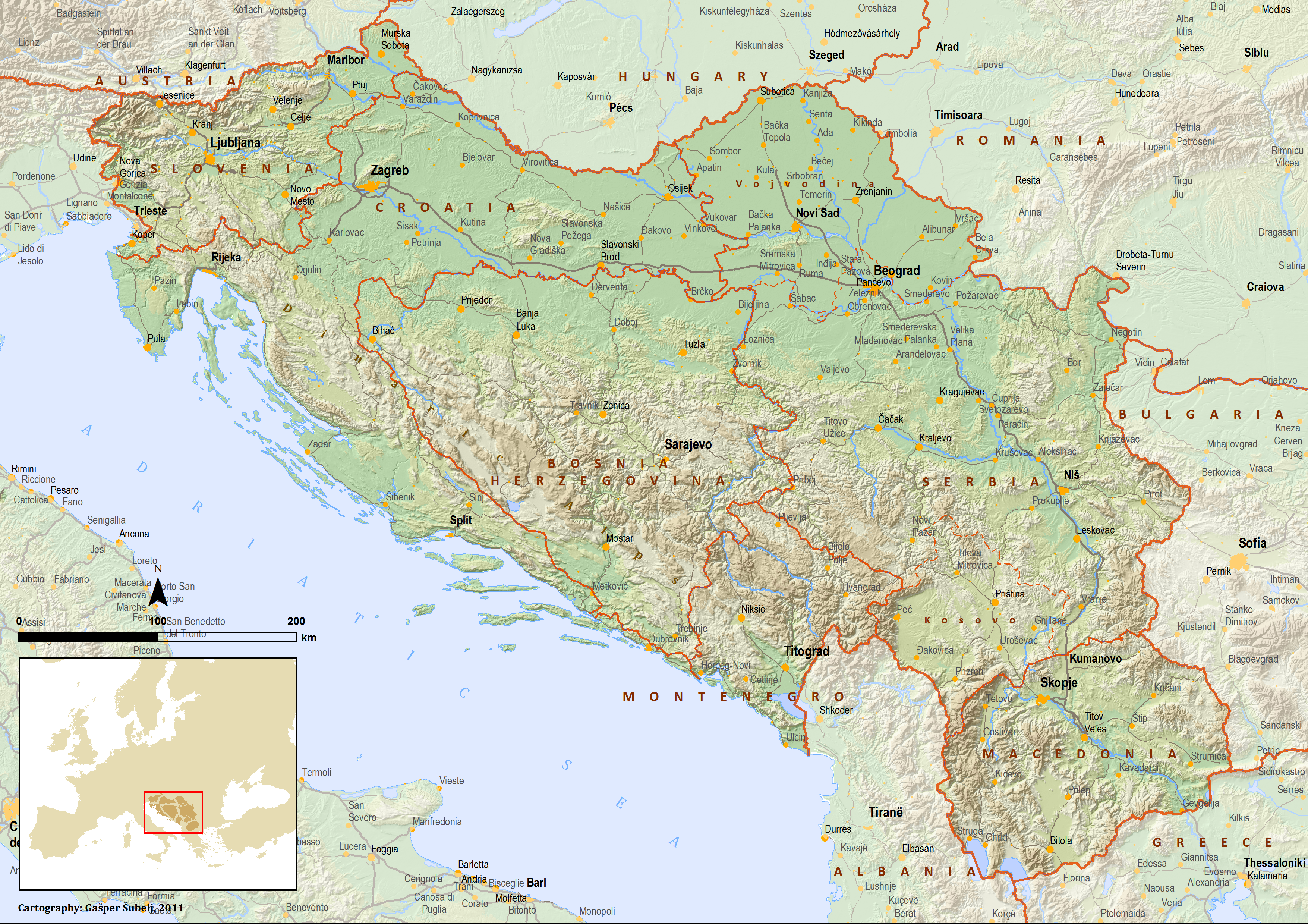 A general map of Socialist Federal Republic of Yugoslavia, as existed 1945-1991