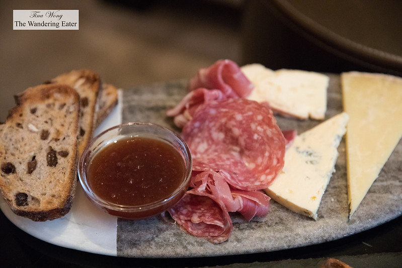 Chef’s Selection of Cheeses and Cured Meats, Toasted Raisin and Walnut .Bread, Apple Butte