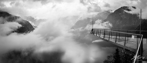 skywalk worldheritageview landscape hallstatt obertraun lake salzkammergut austria europe mountains cloud monochrome blackandwhite panorama sony a7r sel2470z zeiss viewing platform
