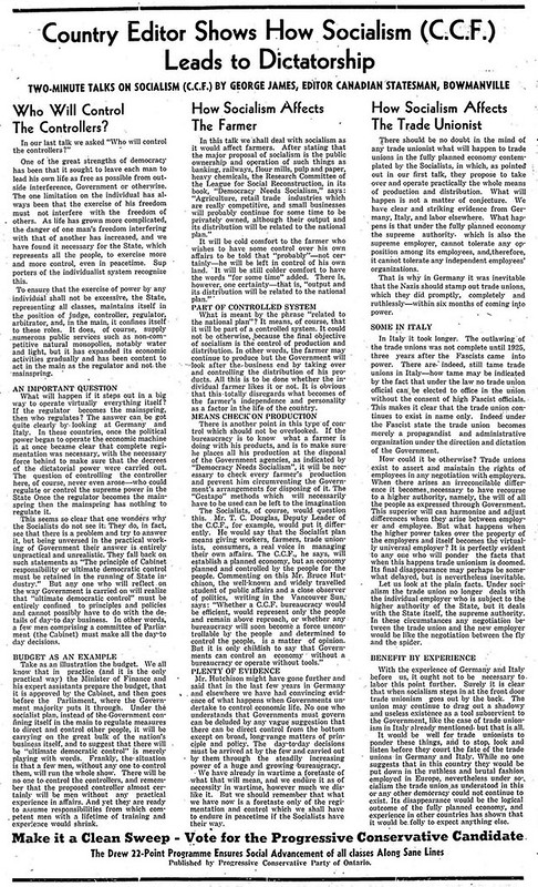 stouffville tribune 1943-07-29 anti-ccf conservative ad