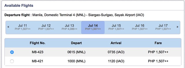 Manila to Siargao SkyJet Airlines July 14, 2018 One-way