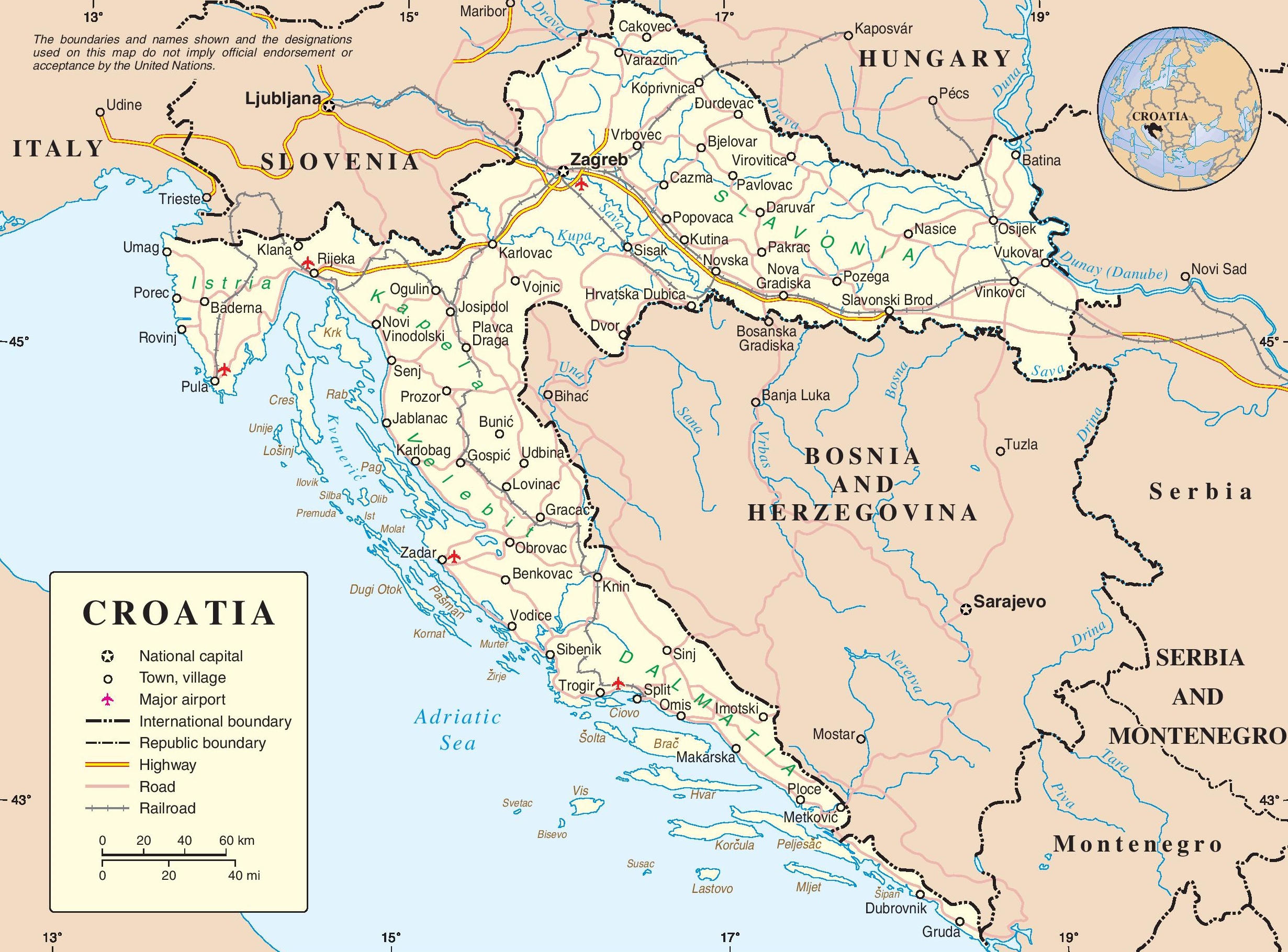 Map of present-day Croatia.