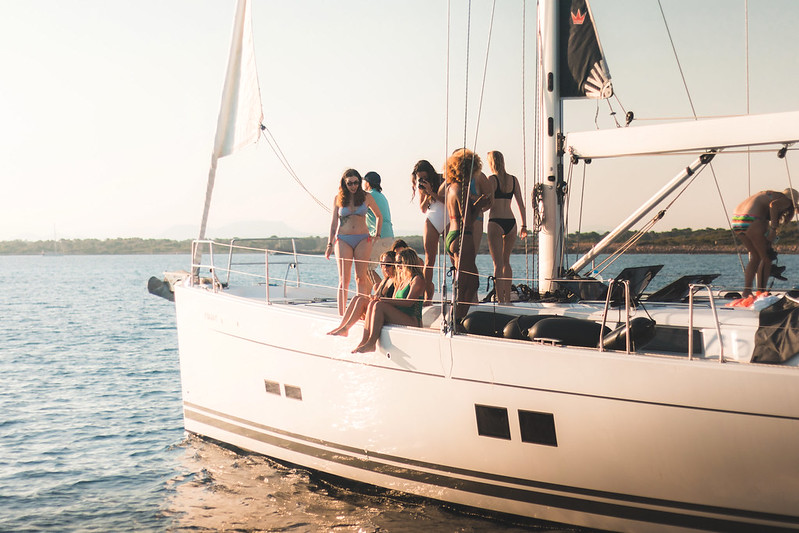 Group of girls at prow of a boat