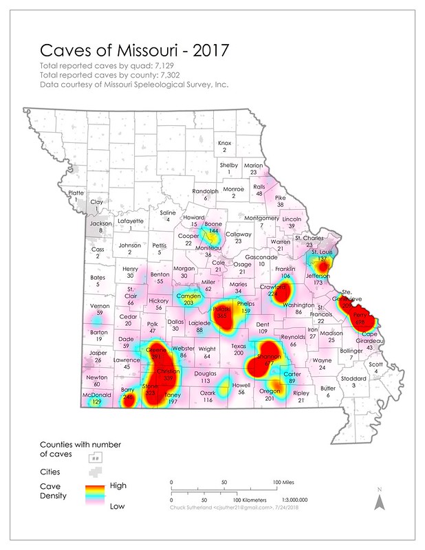 Missouri Cave Distribution Map, data 2017