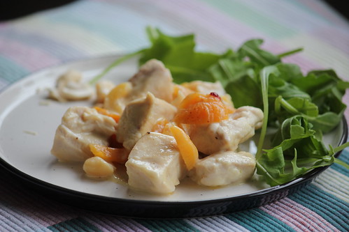 Cashew and dried apricot chicken close up