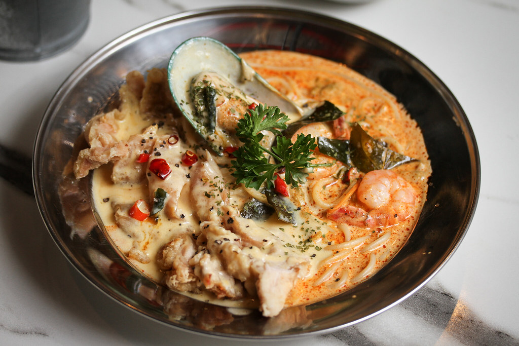 Tom Yam Salted Egg Pasta with Chicken