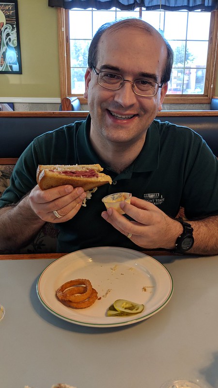 Chris enjoys the Reuben at Achilles Coney Restaurant, Ann Arbor, MI
