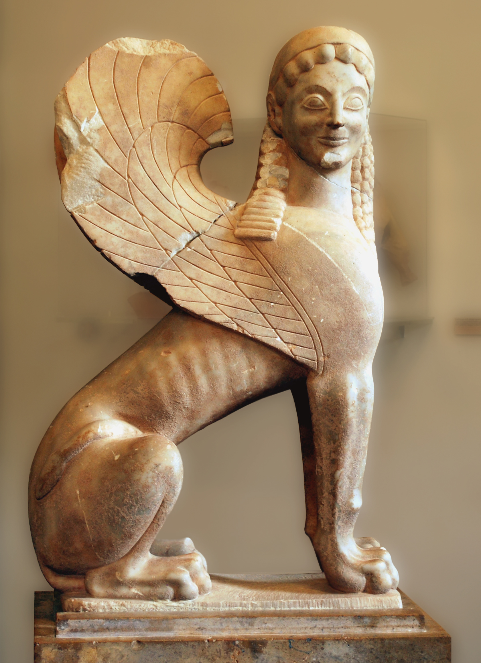 Classical Greek sphinx in the Corinth Archaeological Museum. Photo taken on April 9, 2010.