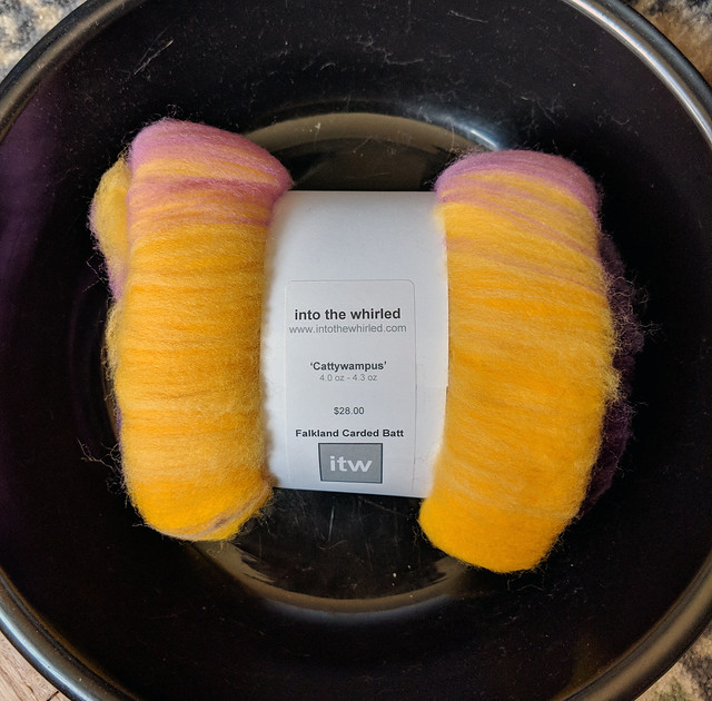 Tour de Fleece 2018 Day 7 - Into The Whirled Polwarth Falkland Wool Carded Batt in Cattywumpus Colorway Creating Awaiting the Wheel