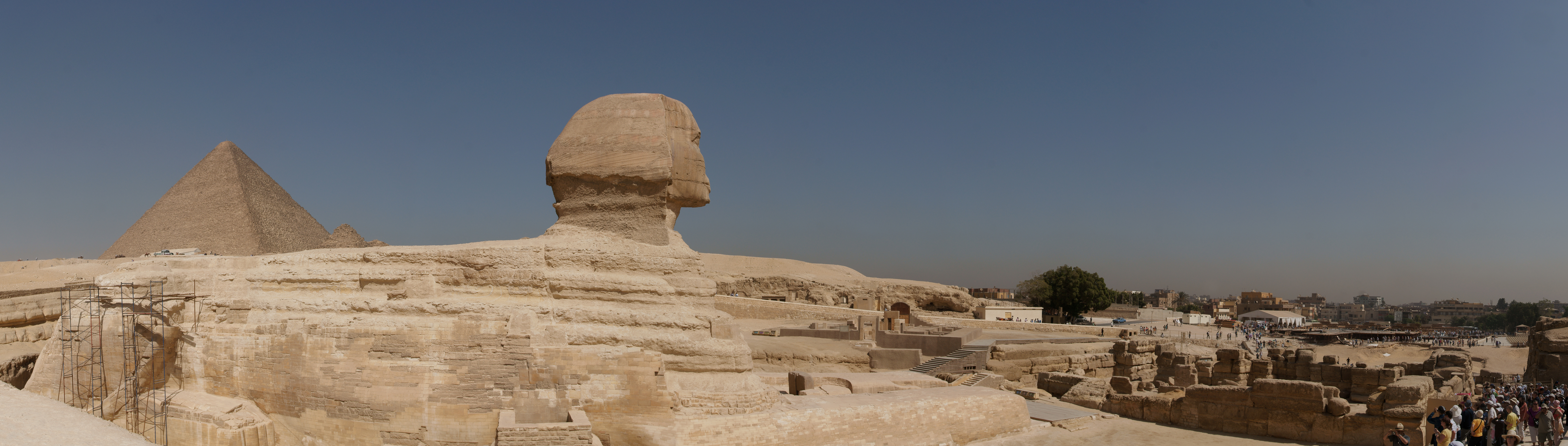 Panoramic view of the Great Sphinx and Pyramids of Giza. Photo taken on October 13, 2010.