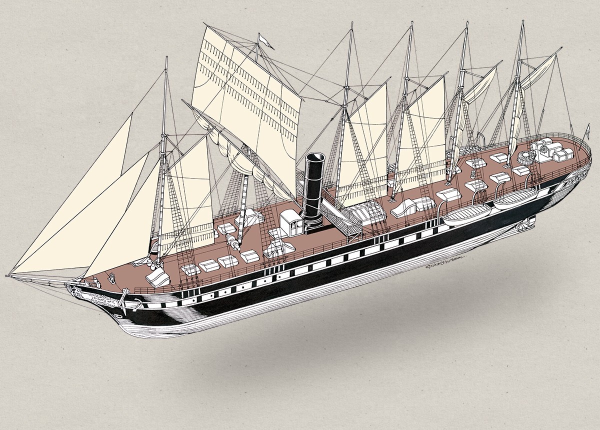 Drawing of SS Great Britain showing her rigging.