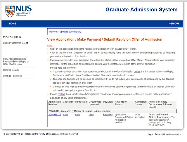 Admission of NUS part time MBA 2018 intake – Xiong Hui Lin's Personal page
