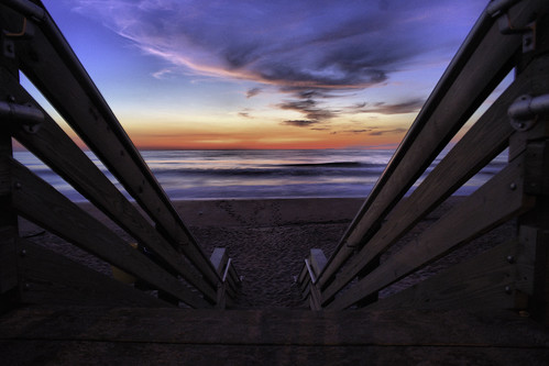 sunrise ocean beach stairs