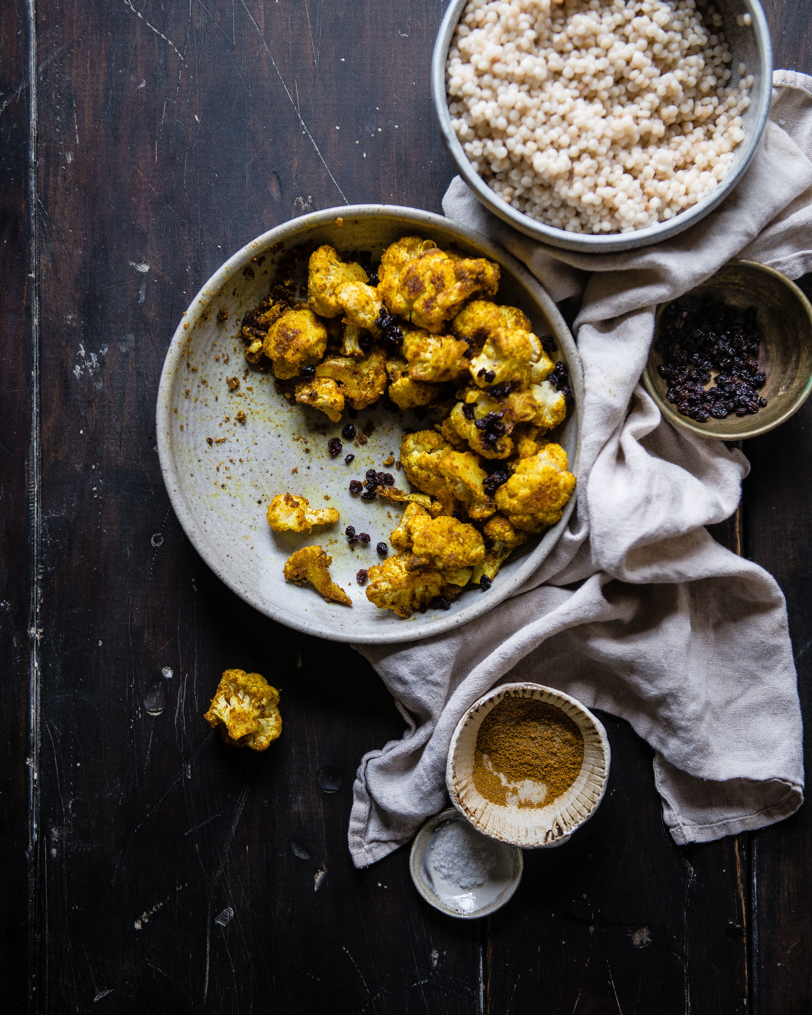 curried couscous with roasted cauliflower