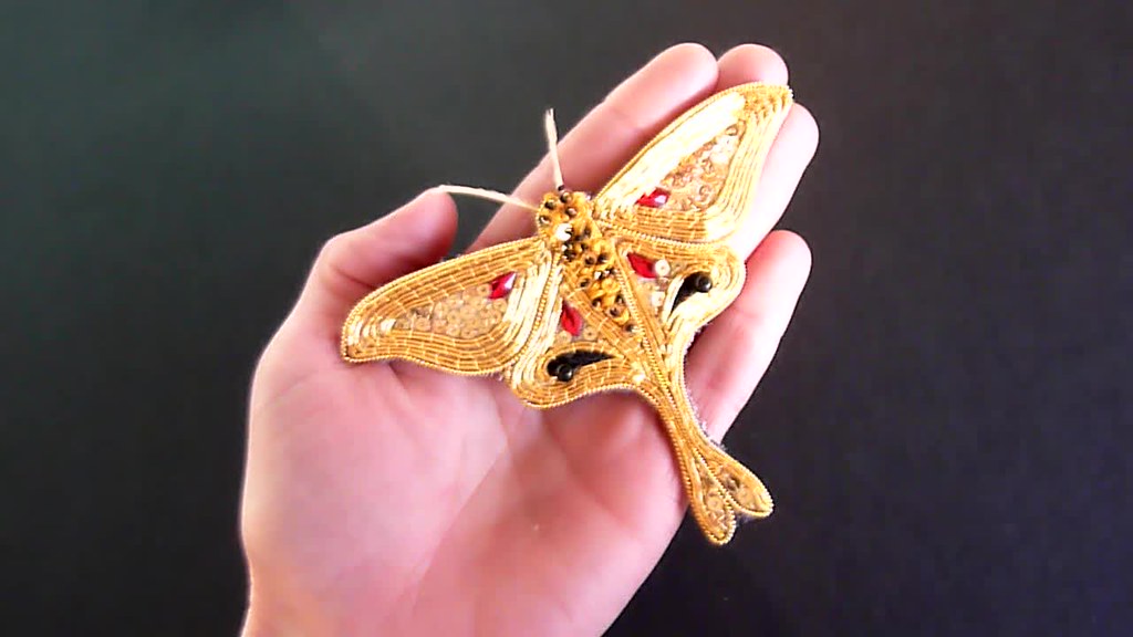 #Goldwork Moth Brooch goldwork #falena #wearableart