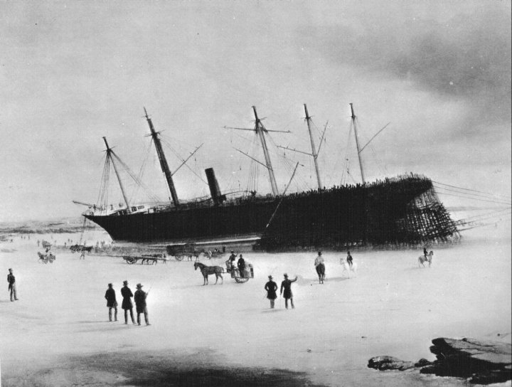SS Great Britain stranded ashore in Dundrum Bay, County Down, Ireland, 1846.