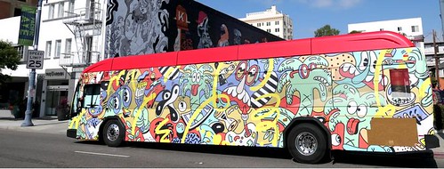Steven Harrington does full bus wrap of Long Beach Transit bus for Pow Wow Long Beach Mural Festival