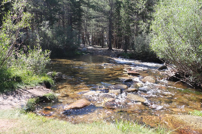 Wallace Creek was a very wide ford on the John Muir Trail -I walked across barefoot in the cold water