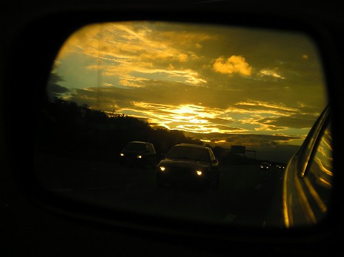 sunset reflection 510fav geotagged mirror highway rearview 5f geo:lat=50062153 geo:lon=8706236
