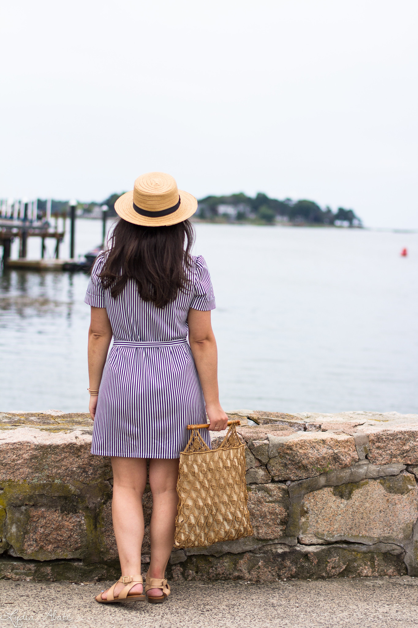 vintage striped dress, straw boater hat, macrame tote -7.jpg