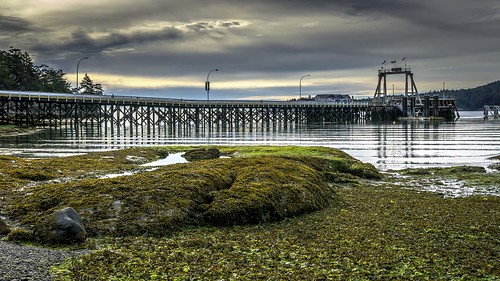 galiano island sturdies bay outdoors seascape waterfront ferry dock wharf rocks beach calm water reflection morning clouds sunrise bc prioux