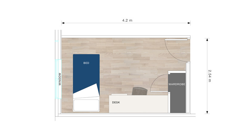 A bedroom floor plan for John Wood Court