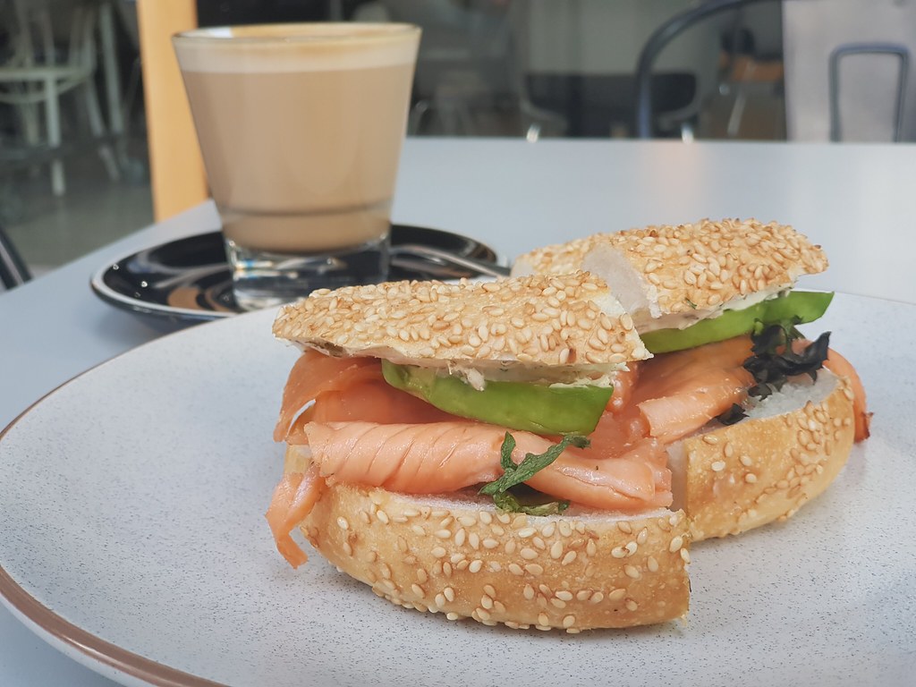 Smoked Salmon Bagel & Latte AUD$15 @ Cafe SAFI St.Kilda Melbourne Australia
