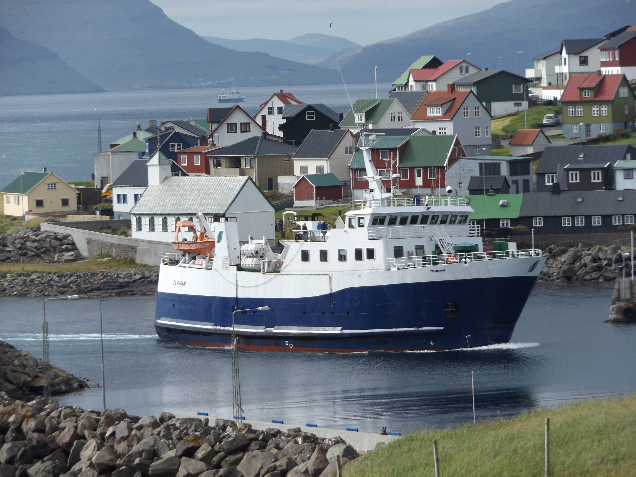 Ferry arriving at Nólsoy, Faroe Islands, 15 July 2018