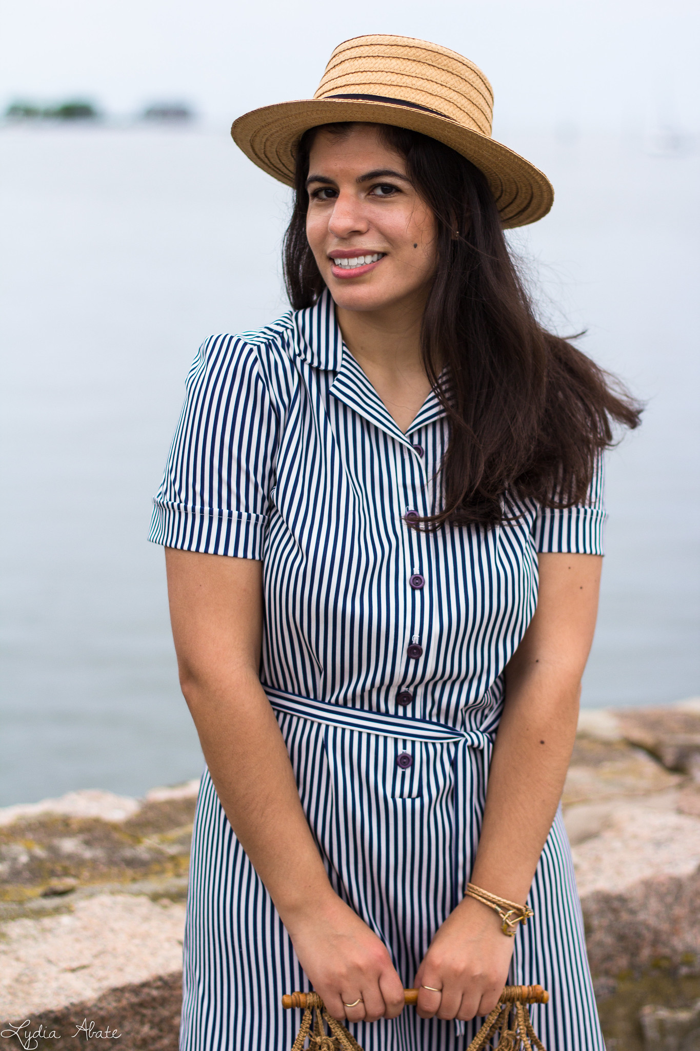 vintage striped dress, straw boater hat, macrame tote -13.jpg