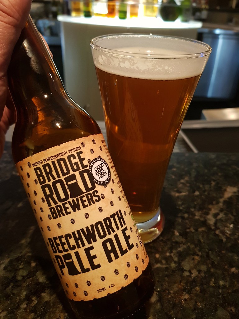 Beechworth Pale Ale by Bridge Road Brewers 330ml 4.8%ABV AUD$9 at  Wood Cafe @ Park view hotel St.Kilda CBD Melbourne Australia