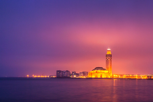 casablanca night morocco mediterranean pacific travel mosque hassan hassanii bay clouds lights longexposure