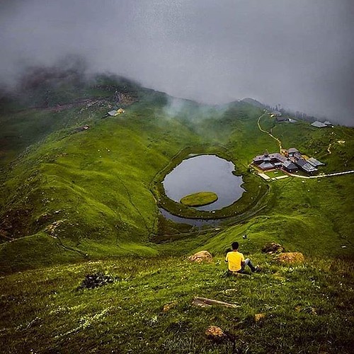 Prashar Lake lies 49 km north of Mandi, Himachal Pradesh, India, with a three storied pagoda-like temple dedicated to the sage Prashar. The lake is located at a height of 2730 m above sea level. With deep blue waters, the lake is held sacred to the sage P