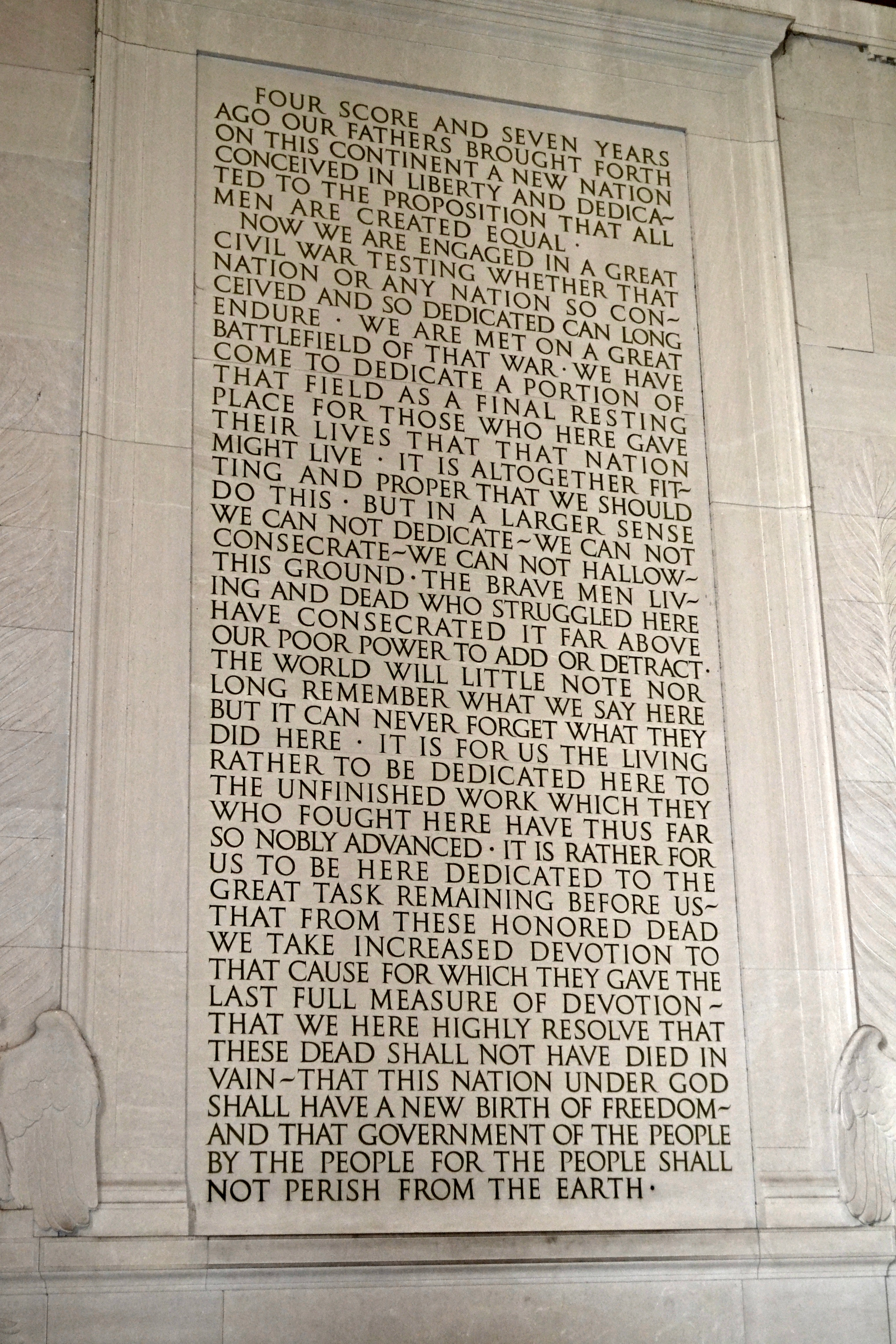 Abraham Lincoln's Gettysburg Address Inscribed at Lincoln Memorial, Washington, D.C. Photo taken on September 1, 2012.