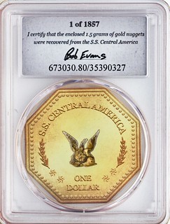 SS Central America Gold Nugget Medal slab reverse