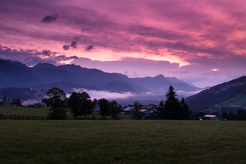 rohrmoos steiermark austria schladming valley sunrise mist village rural austrian styria alps alpine