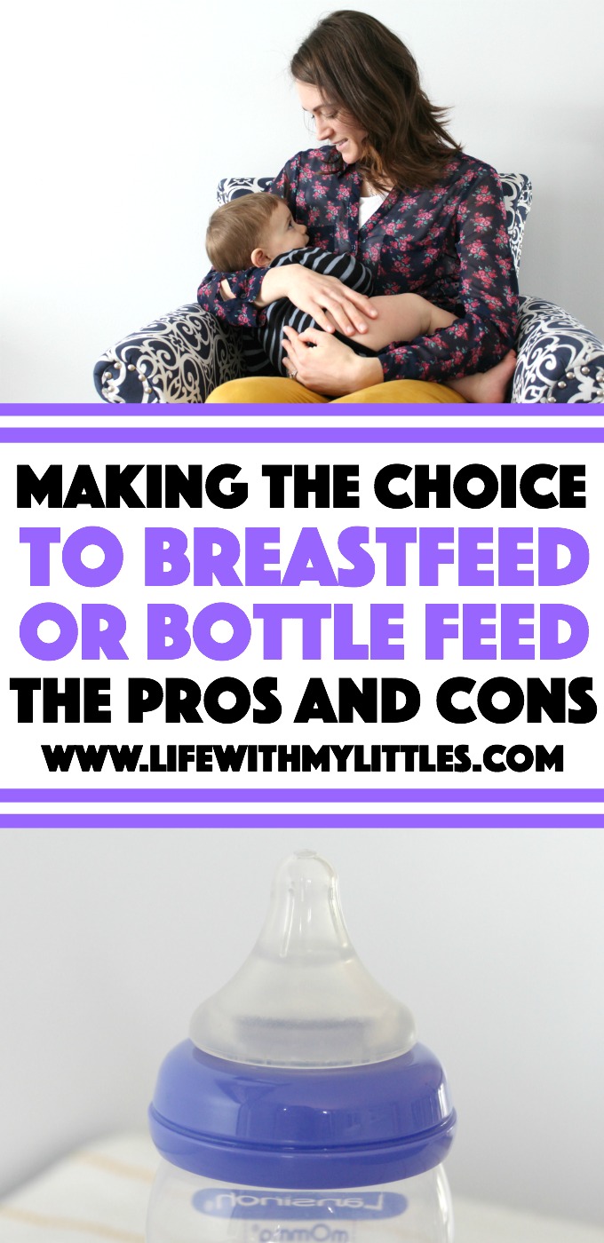 Making the choice to breastfeed or bottle feed your baby is a very personal one that is different for everyone. Here are tons of pros and cons for both choices.