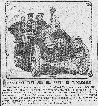 President Taft in an automobile during a summer White House excursion in Beverly , Massachusetts