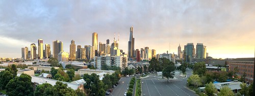 buildings clouds skyline city pano panorama sunrise australia victoria melbourne