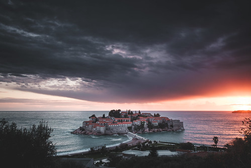 svetistefan fujixpro2 sunset travel coast island mood montenegro balkan europe thunderstorm clouds opštinabudva me