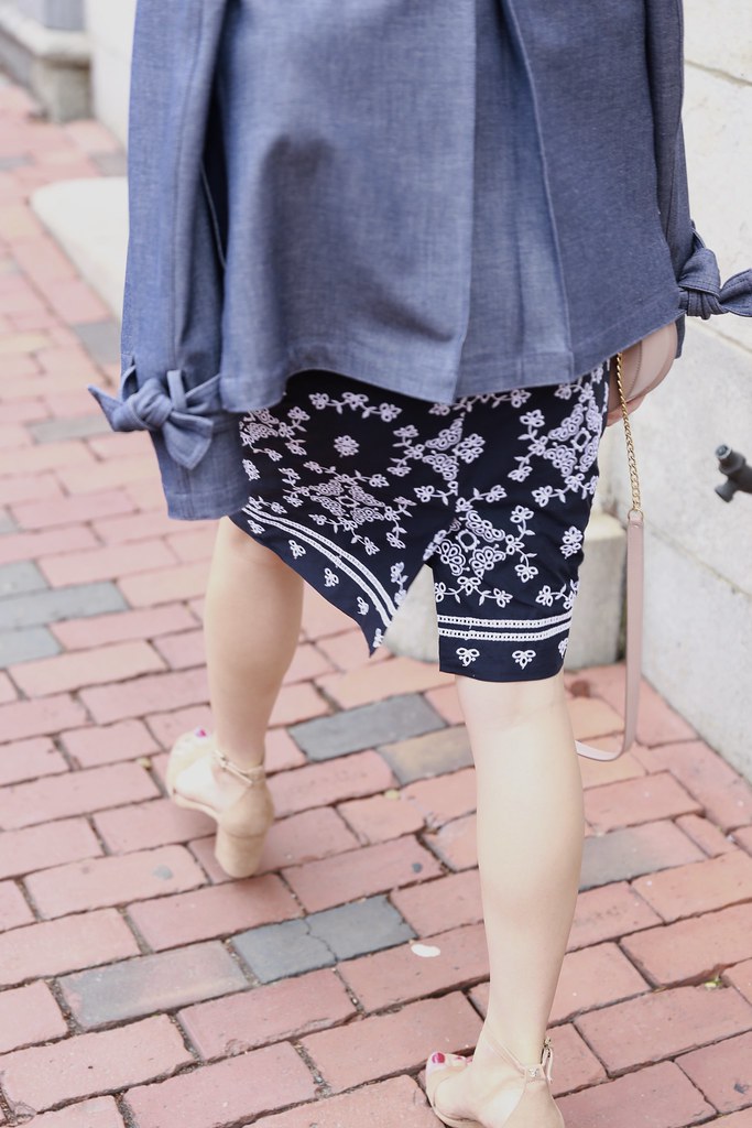 Ann Taylor Chambray Trench Coat + Floral Eyelet Pencil Skirt